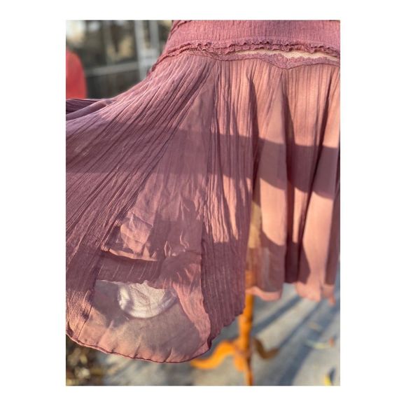 Free People Jojo Mixed Media Long Sleeve Lace Trim Top Size S NWT Dusty Rose - Picture 5 of 9